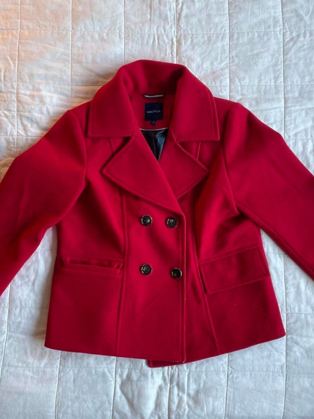Nautica Women's Double-Breasted Wool Blend Red Peacoat - L